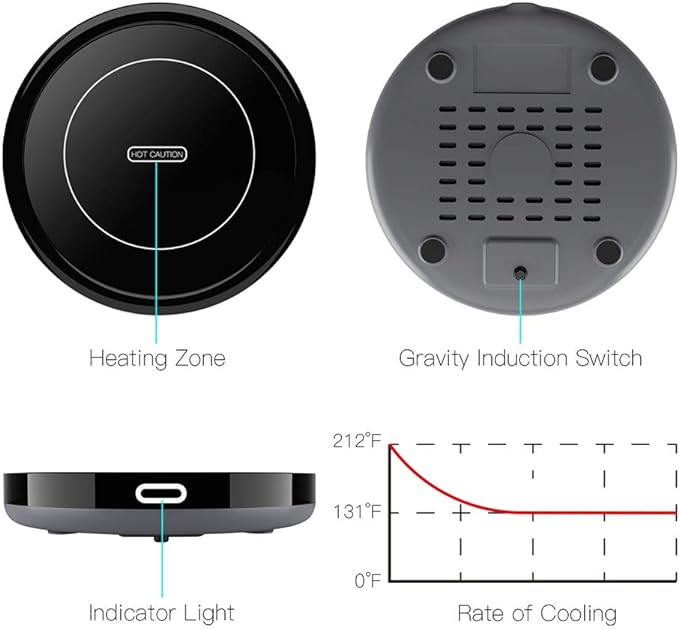 Smart Coffee Warmer, BESTINNKITS Auto On/Off Gravity-Induction Mug Warmer for Office Desk Use, Candle Wax Cup Warmer Heating Plate (Up to 131F/55C) (Black)