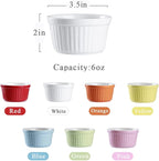 Ramekins 6oz Oven Safe,Creme Brulee Ramekin and Souffle Dishes,Porcelain Baking Bowls,Dipping Sauce Dish.Pudding Cups,Set of 6,Red