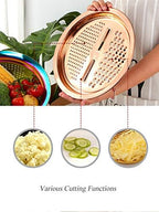 3PC/Set Colander set Stainless Steel Vegetable Slicer Fruit Potato Peeler Carrot Grater Strainer Utensil Round Rice Washer Bowl Drain Basket-Red