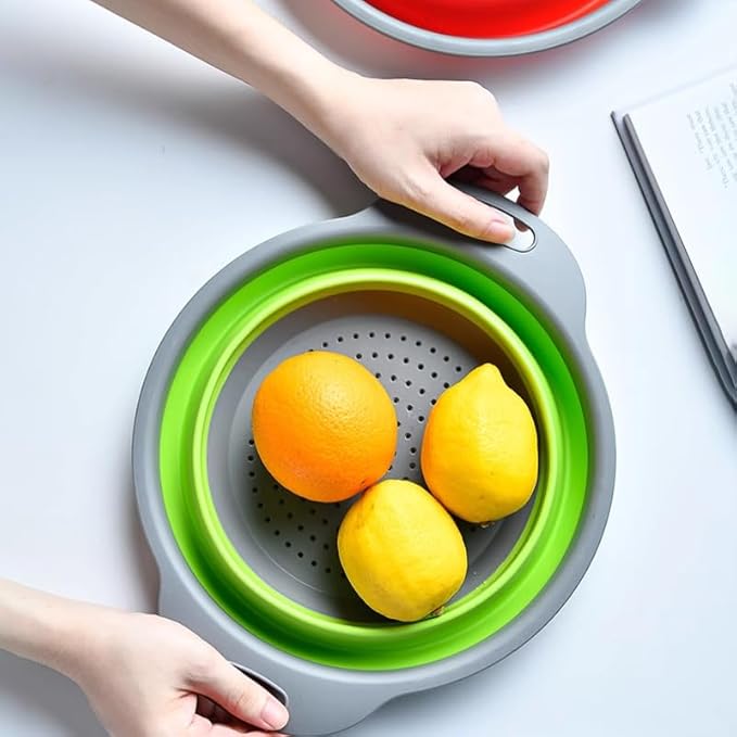 2 Pack Collapsible Colander Set, Emptycolor Foldable Collapsible Strainers for Kitchen, Small Round Colander with Base and Handles for Pasta, Fruit, Vegetables – Space-Saving Kitchen Strainer Baskets