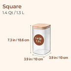 ComSaf 1.4 Qt Glass Storage Containers with Lids, Glass Jars with Lids, Clear Food Storage Jar, Square Canister Set of 3, Pantry Organizers and Storage for Flour Oat Pasta Tea Cookie Coffee Bean