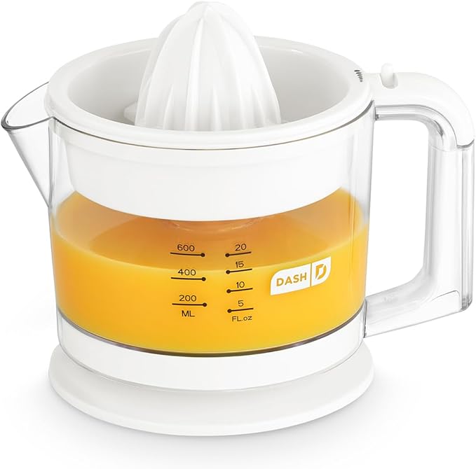 Dash Citrus Juicer Extractor: Compact Juicer for Healthy Juice, Oranges, Lemons, Limes, Grapefruit & other Citrus Fruit with Easy Pour Spout + 20 oz Pitcher - White