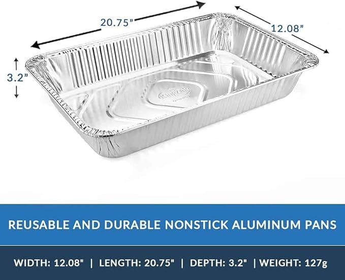 Aluminum Pans Full Size, Large Disposable Roasting & Baking Pan, 21"x13" Deep Foil Pans (100 Pack) Extra Heavy Duty Chafing Trays for Hotels, Restaurants, Caterers, Steam Table, Buffets & Bakeware