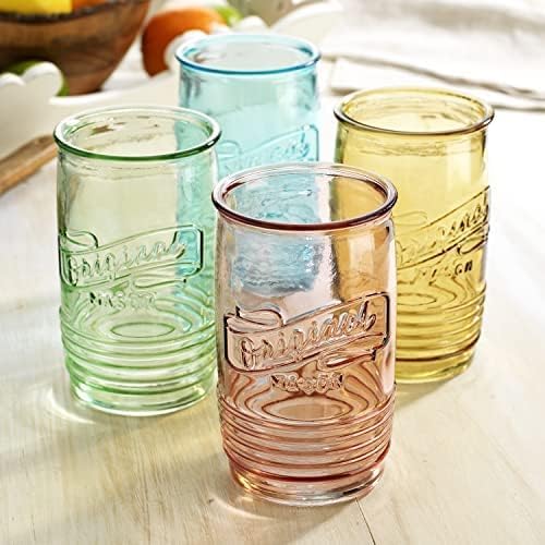 Glaver's Set Of 4 Original Mason Collins Glasses Assorted Colored Drinking Glasses For Juice, Cocktails, Beverage Glass Cups, Hand Wash-In Cold Water (Original Mason Colored 20 OZ)