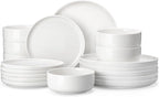 MALACASA Plates and Bowls Sets, 18 Pieces Porcelain Dinnerware Sets Dishware Sets Chip Resistant Ceramic Dish Set Dining Dinner Ware Service for 6, White, Series LUNA