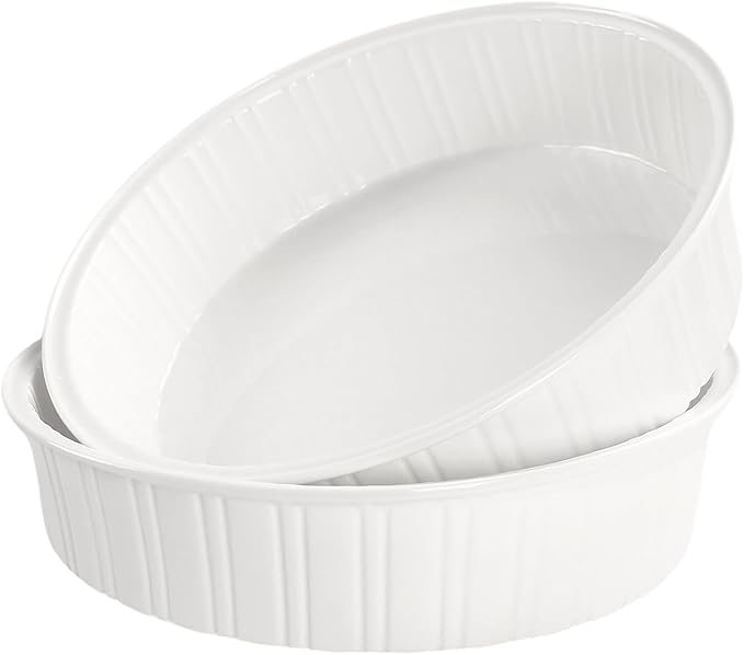 Round Au Gratin Baking Dishes 33 oz, Set of 2, Porcelain Baking pan Oven Safe, Roasting Lasagna Pans, for Casserole Dish, Pie Plate, Baking, Small Plates, Au Gratin 8.7 Inch