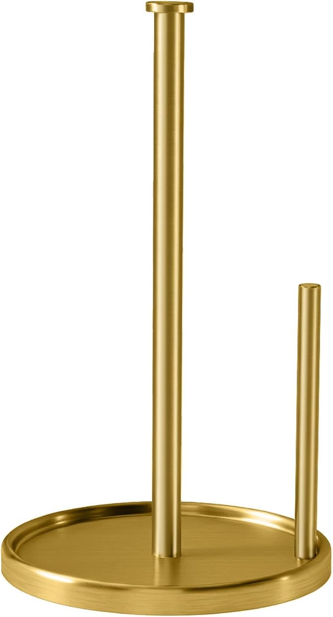 Paper Towel Holder Countertop, Standing Paper Roll Holder with Anti Slip Weighted Base, Stainless Steel Freestanding Paper Towel Holder for Kitchen, Gold
