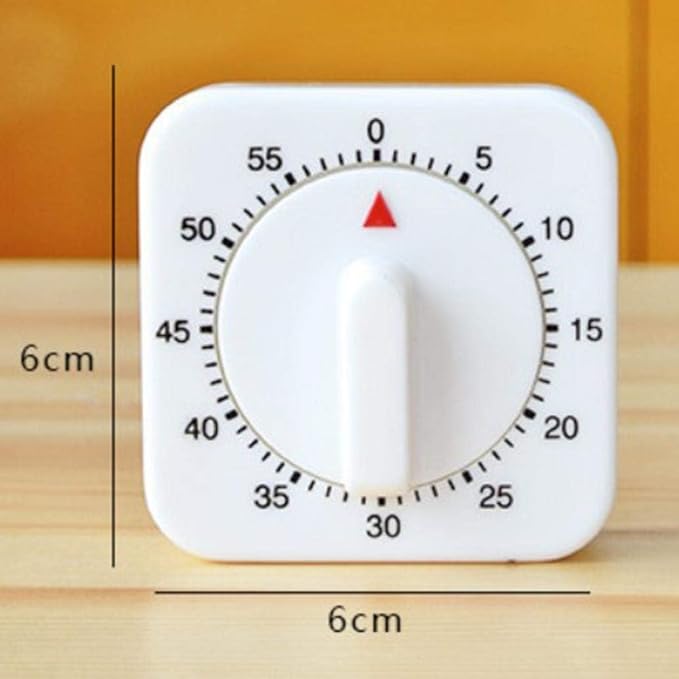 White Timer, 60 Minutes Kitchen Cook Square Timer Mechanical Countdown Alarm Clock Reminder, Thermometers and Timers