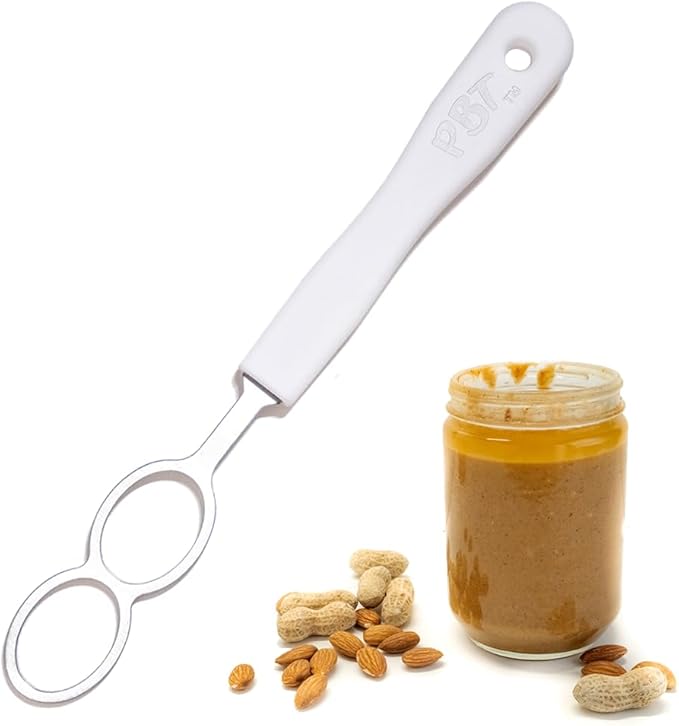 PBT - Peanut Butter Mixer, Stainless Steel Stirring Tool for Natural Peanut Butter, Dough, Yogurt, Sauces, and More - Fits Any Container Size, Less Mess, Dishwasher Safe (WHITE)