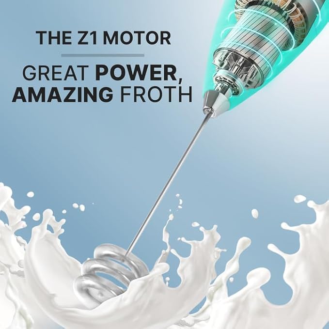 Zulay Kitchen Milk Frother with Patented Tornado Triple Whisk – Handheld Foam Maker for Coffee, Lattes, Matcha & Hot Chocolate – Rich, Creamy Froth in Seconds