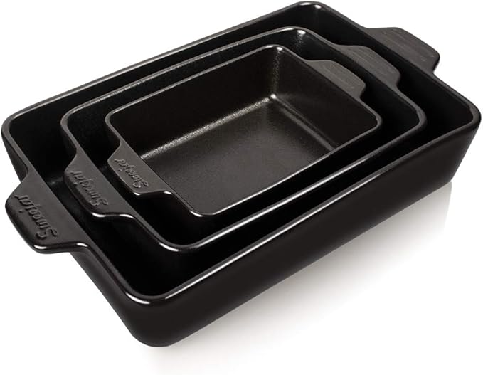 Sweejar Ceramic Bakeware Set, Rectangular Baking Dish for Oven Lasagna Pans for Cooking, Kitchen, Cake Dinner, Banquet and Daily Use, 11.8 x 7.8 x 2.76 Inches of Casserole Dishes (Black)
