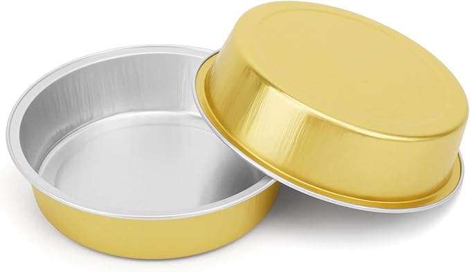Beasea Disposable Pie Tins 4 Inch, 100 Pack Mini Tart Pans with Lids, 8 Oz Golden Aluminum Pie Pan Tin Tart Pans Round Oven Baking Mini Cake Pan for Pie Tart Quiche