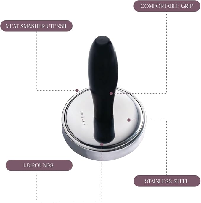 Bellemain Meat Pounder Flattener, Easy-Grip Meat Tenderizer, Stainless Steel Meat Mallet for Cooking, Meat Hammer, Chicken Tenderizer, Meat Smasher Utensil, Kitchen Mallet, Meat Masher Tool