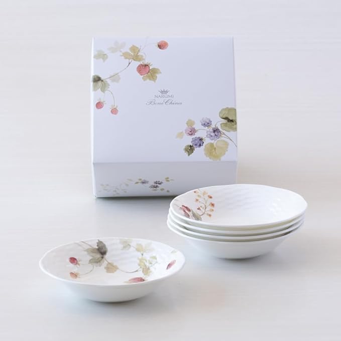 Narumi 96010-23303PAZ Lucy Garden Bowl & Plate Set, 6.3 inches (16 cm), Berry Pattern, Set of 5 Patterns, Cute, Relief, Wedding Gift, Microwave Safe, Dishwasher Safe, Gift Box Included, Wrapped