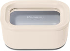 Caraway Mini Rectangle Food Storage Container - 2.6 Cup Glass Storage Container for Food - Non-Toxic Ceramic-Coated Glass - Air Release Technology - Compact & Stackable Design - Cream