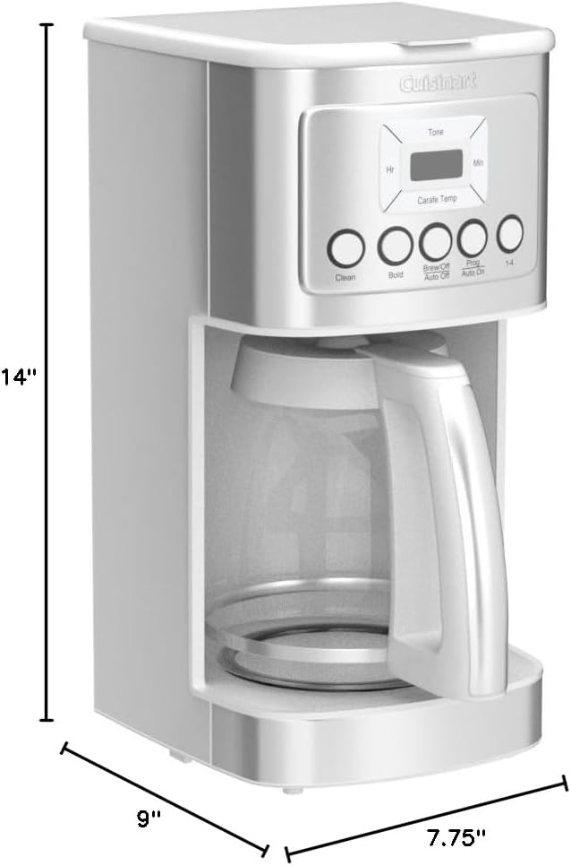 Cuisinart 14-Cup Coffee Maker, Programmable PerfecTemp Glass Carafe Coffee Machine with 1-4 Cup Setting, Brew Strength Control and Brew Pause, Stainless Steel, DCC-3200WNAS, White