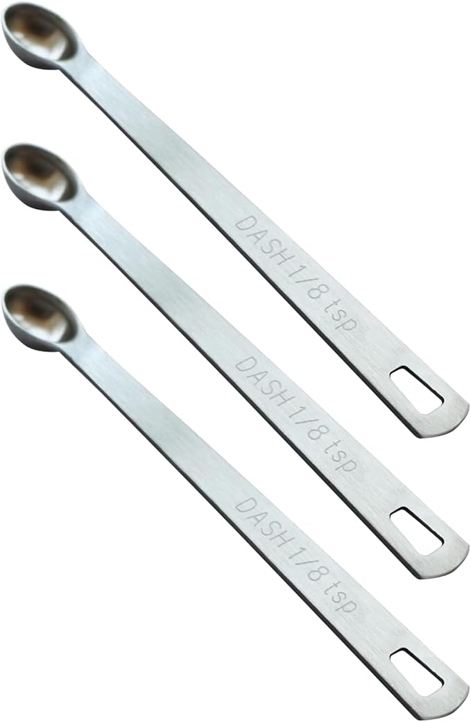 3PCS 1/8 Teaspoon(1/8tsp, 0.625 ml, Dash) Single Tiny Measuring Spoon, Small Individual Stainless Steel Measure Spoons Only