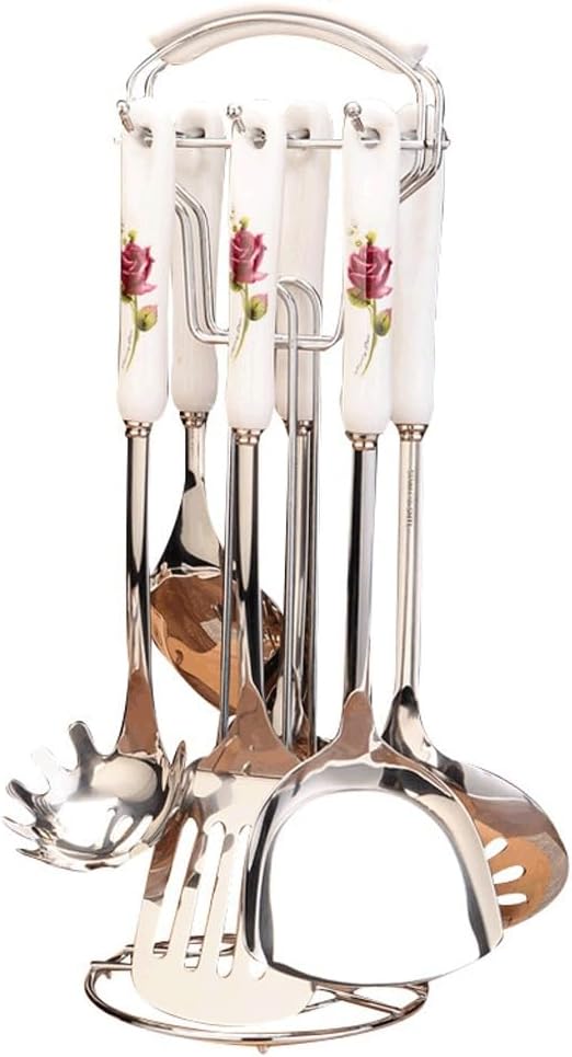 Ceramic Handles Cooking Tool Set Stainless Steel Kitchen Utensils Of Cookers Shovels Spoons(E)
