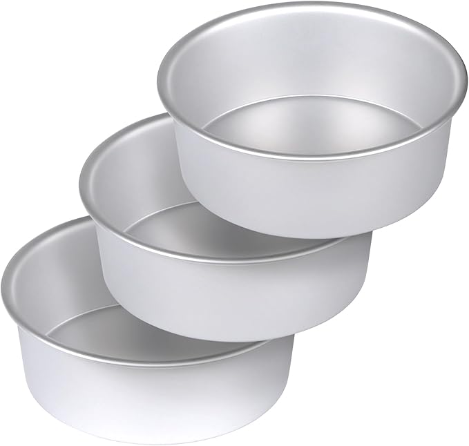 HomeMall 8 x 3 Inch Aluminum Round Cake Pan, 3-Piece Set Cake Baking Pans, Round Layer Cake Baking Pans for Birthday Wedding Home Kitchen DIY Baking Tools, Heavy Sturdy & Healthy, Oven Safe