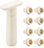 WOTOR Wine Saver Vacuum Pump with 8 Stoppers, Wine Stopper & Preserver, Reusable Bottle Sealer Keeps Fresh, Ideal Accessories Gift, Flat Handle (Cream)