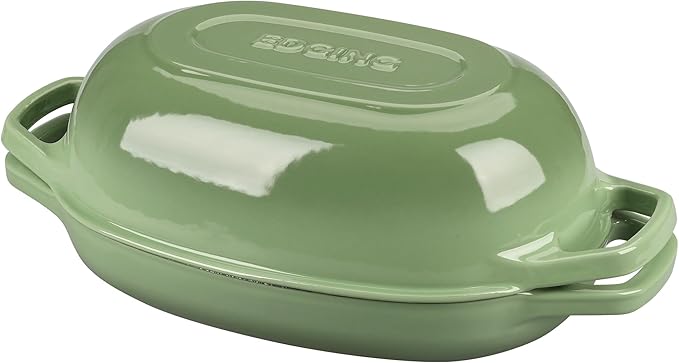 Enameled Cast Iron Oval Dutch Oven Pot with Lid, Dutch Oven for Sourdough Bread Baking, Oval Bread Pan, 5qt, Pistachio Green