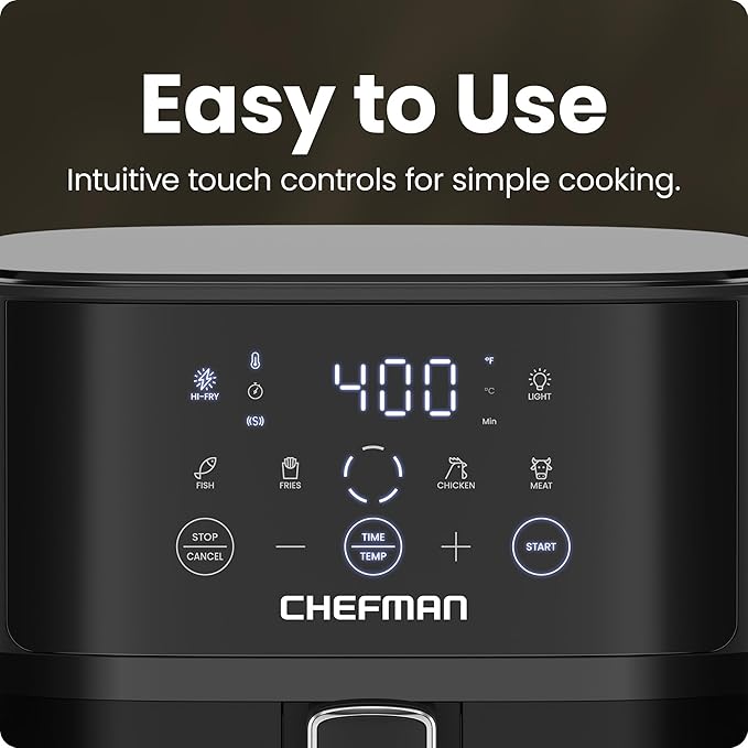 Chefman Air Fryer – 6 QT Compact Airfryer for Quick & Easy Meals, Features Hi-Fry Technology for Extra Crisp, Easy-View Window, Touch Controls with 4 Presets, Nonstick & Dishwasher Safe Basket - Black