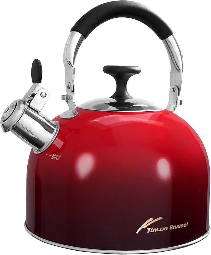 Tea Kettle Stovetop,Stainless Steel Whistling Tea Kettle For Stove Top, 2.5 Qt Tea Pot With Folding Handle, Food Grade Water Teapot Water Kettle For Stove Home Camping Travel,Gradient Red
