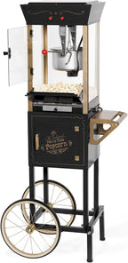Nostalgia Popcorn Maker Machine - Professional Cart With 8 Oz Kettle Makes Up to 32 Cups - Vintage Popcorn Machine Movie Theater Style - Black