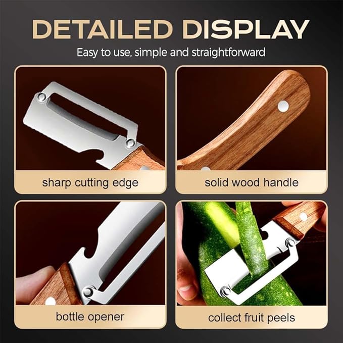 Thickened blade Multifunctional Vegetable Peeler, Multi-Functional Vegetable Peeler for Kitchen, 2-In-1 Stainless Steel Kitchen Tool, for Fruit Veggie, Includes Bottle Opener (1PC)