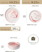 MALACASA Plates and Bowls Sets, 12 Pieces Porcelain Dinnerware Sets Dishware Sets Chip Resistant Ceramic Dish Set Dining Dinner Ware Service for 4, Marble Pink, Series LUNA