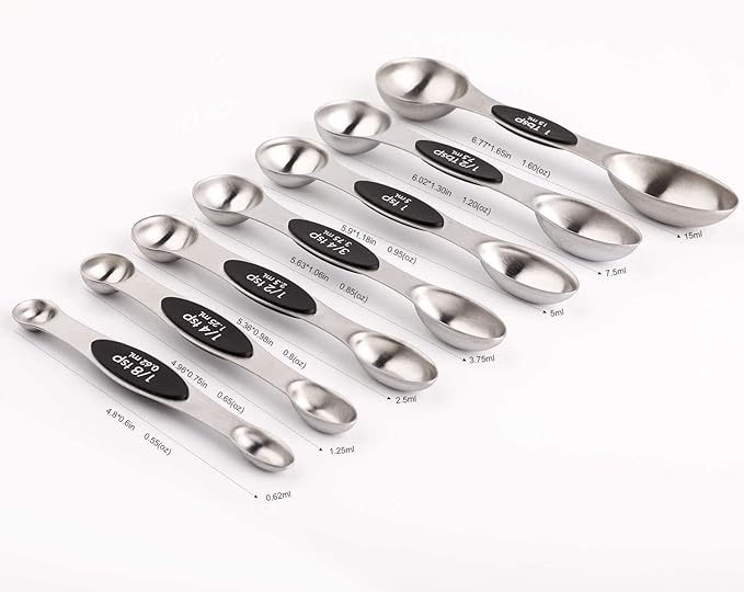 Magnetic Measuring Spoons Set of 7 Stainless Steel Dual Sided Teaspoon Tablespoon for Measuring Dry and Liquid Ingredients