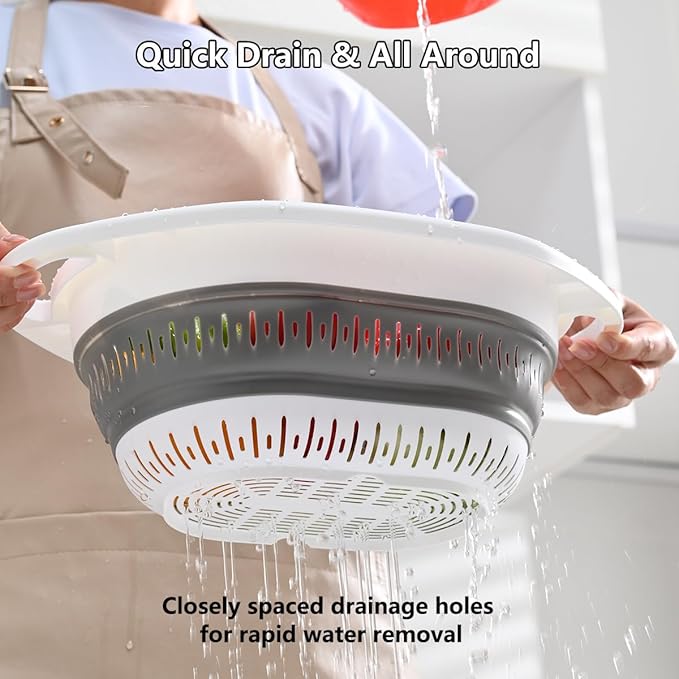 2-Pack Collapsible Silicone Colander Strainer, Foldable Kitchen Sink Basket for Washing Vegetables & Pasta, Space Saving & Dishwasher Safe, Kitchen Essentials