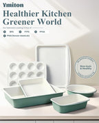 Ceramic Nonstick Baking Pans Set, Non Toxic 30 PCS Stackable Bakeware Sets, 550°F Oven Safe Baking Sheet & Pans, Warp-Free, Dishwasher Safe, PTFE/PFOA/PFOS-Free (Green)