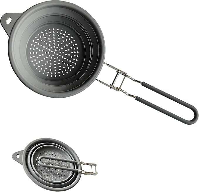 Silicone Collapsible Colander with Handle,Home/RV Kitchen Space Saving Silicone Colander,Drainage of Food,Vegetables,Fruits (Grey)