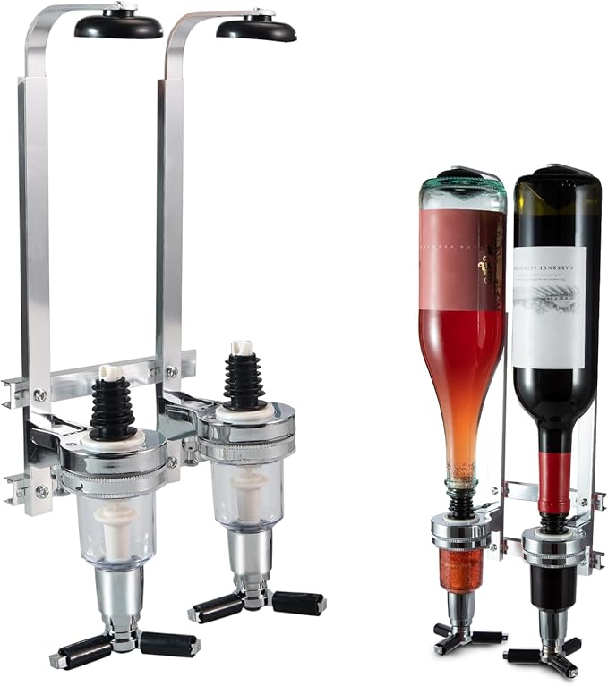 2 Bottle Wall Mounted Liquor Dispenser Bar Butler Bracket Solo Optic Spirit Wine Beer Alcohol Bottle Beverage Stand Revolving Nozzle Drinkware Set