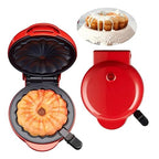 Cake Maker Machine for Lava Cake, Mini Donuts, Waffles, Pancakes - Breakfast, Snacks, Desserts - Non-stick Surface, Double-sided Heating, Red