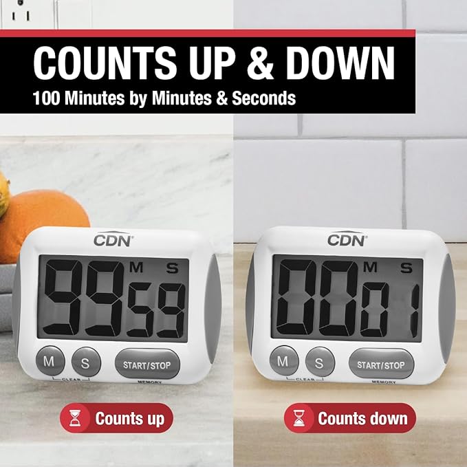 CDN Extra-Big Digit Timer | Counts Up & Down, 100 Minutes by Minutes & Seconds, Extra-Large Digits, Loud Alarm, Stand, Hang, Magnet Mounting, Perfect for Batch Baking - TM15