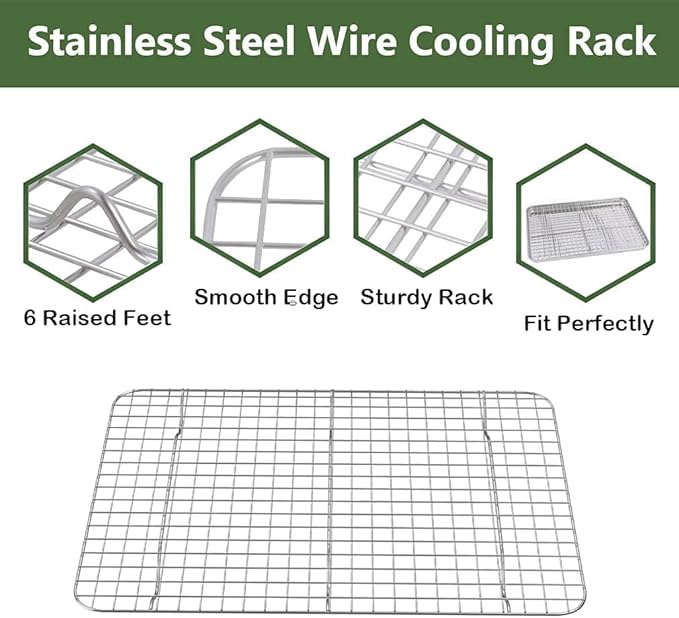 ROTTAY Baking Sheet with Rack Set (2 Pans + 2 Racks), Stainless Steel Cookie Sheet with Cooling Rack, Nonstick Baking Pan, Warp Resistant & Heavy Duty & Rust Free, Size 16 x 12 x 1 Inches