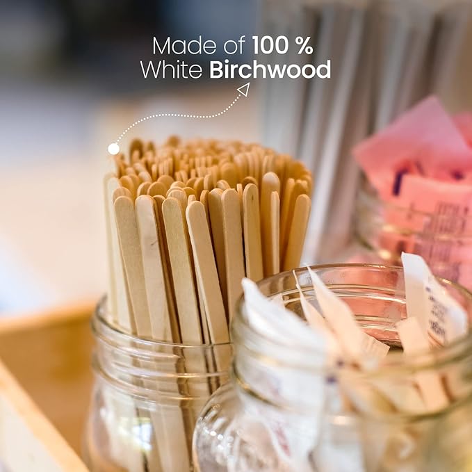 Coffee Stirrers Disposable Wooden Coffee Stir Sticks - Round-End Birchwood 5.5 Inches Large Wooden Stir Sticks - Pack of 500 Wood Stir Sticks, Coffee Sticks, Stirrers
