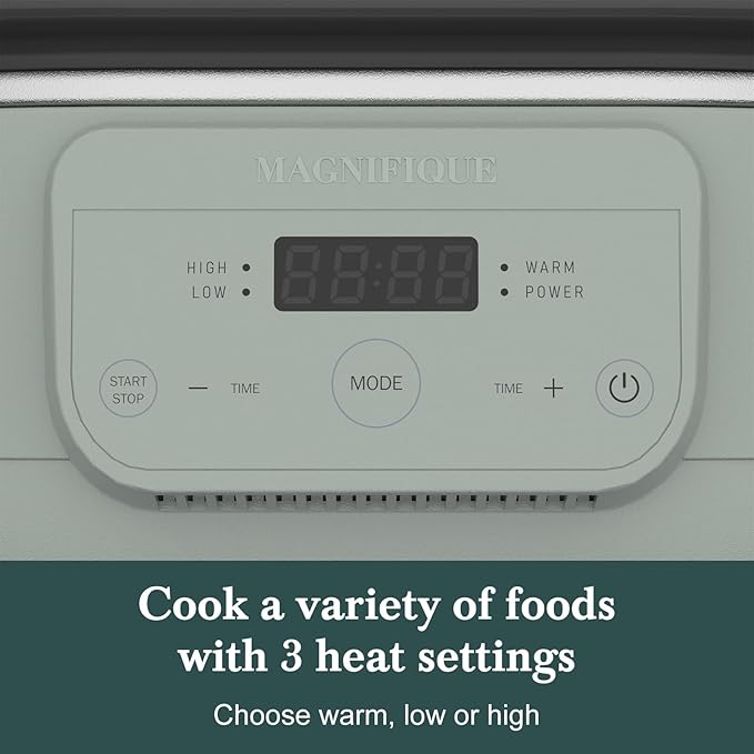MAGNIFIQUE 6 Quart Programmable Slow Cooker Removable Healthy Nonstick Pot - Small Kitchen Appliance for Family Dinners - Serves 6+ People - Heat Settings: Keep Warm Olive