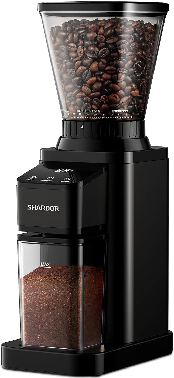 SHARDOR Professional Conical Burr Coffee Grinder, Coffee Bean Grinder with 48 Grind Settings for Espresso, Drip & French Press, Upgraded Anti-Static Technology, Precision Timer, Black
