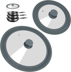 Universal Lid for Pots, Pans, and Skillets - 2 Pack Silicone Replacement Pan Lid Fits 7", 8" 9" & 10", 11", 12" Cookware - Tempered Glass Pot Lid Cover for Frying Pans, Cast Iron, CrockPot