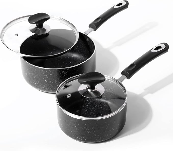 Nonstick Saucepan with Lid, Non Stick 1Qt & 2Qt & 3Qt Sauce Pan Set with Silicone Handle,Small Milk Pot with Glass Lid for Home Kitchen