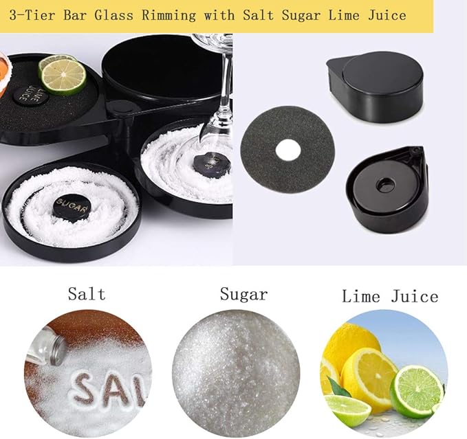1 Pack 3 Tier Bar Glass Rimmer for Margarita and Cocktail, Bartender Tool,Salt Box Spice Container