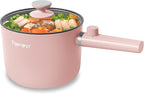 Topwit Hot Pot Electric, 1.5L Ramen Cooker, Portable Non-Stick Frying Pan, Electric Pot for Pasta, Steak, BPA Free, Electric Cooker with Dual Power Control, Over-Heating & Boil Dry Protection, Pink