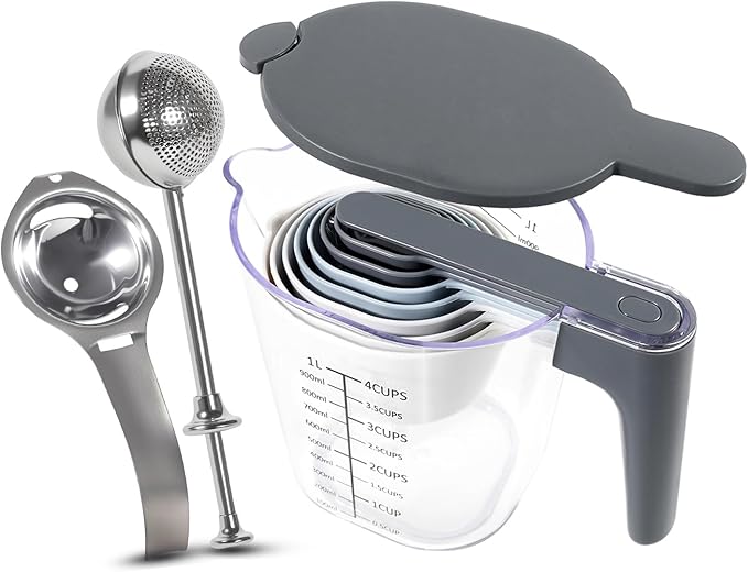 12-Piece Measuring Cups and Spoons Set with Flour Duster and Egg Separator, BPA-Free, Dishwasher Safe Kitchen Gadgets for Baking & Cooking