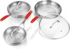 DELARLO Tri-ply Stainless Steel Frying Pan Set with Lid 8" 10" 12" large Skillets Induction Chef's Pan,Pots and Pans Set Kitchen Cookware Frying Pan Set Dishwasher and Oven Safe