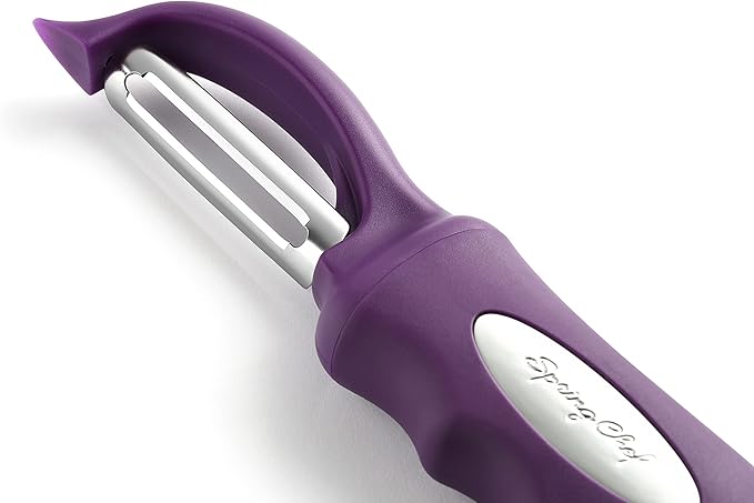 Spring Chef Professional Purple Swivel Vegetable Peeler for Kitchen, Stainless Steel Potato Peeler with Soft Grip Handle, Perfect For Veggie, Fruit, Carrot, Apple, Cucumber - Dishwasher Safe