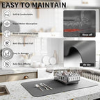 HotLive Dish Drying Mat for Kitchen Counter, Heat Resistant Drainer Mats with Non-slip Rubber Backed, Hide Stain Kitchen Super Absorbent Draining Mat, Easy to Clean Dish Rack Pad, Dark Grey 18"x28"