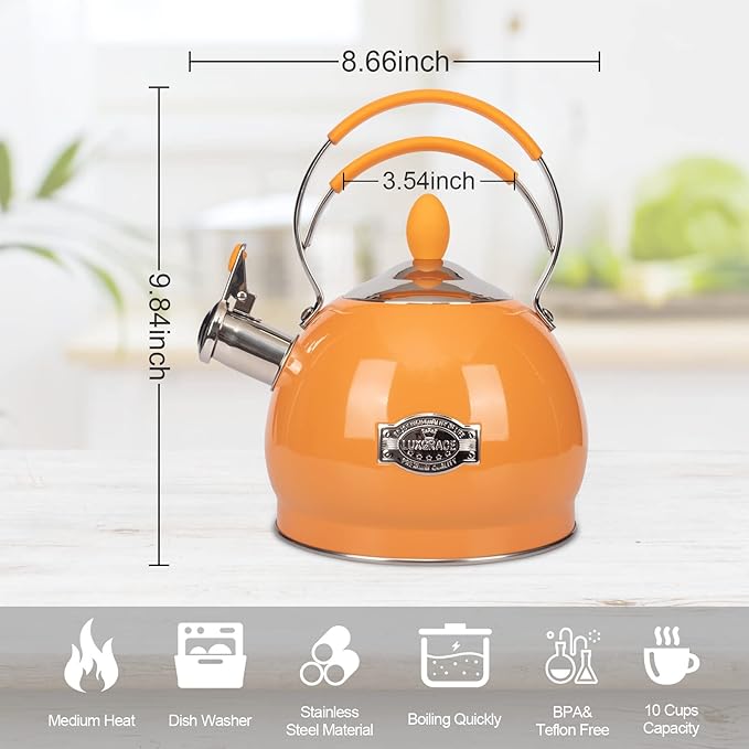 Whistling Tea Kettle Stainless Steel Teapot, Teakettle for Stovetop Induction Stove Top, Fast Boiling Heat Water Tea Pot 2.6 Quart